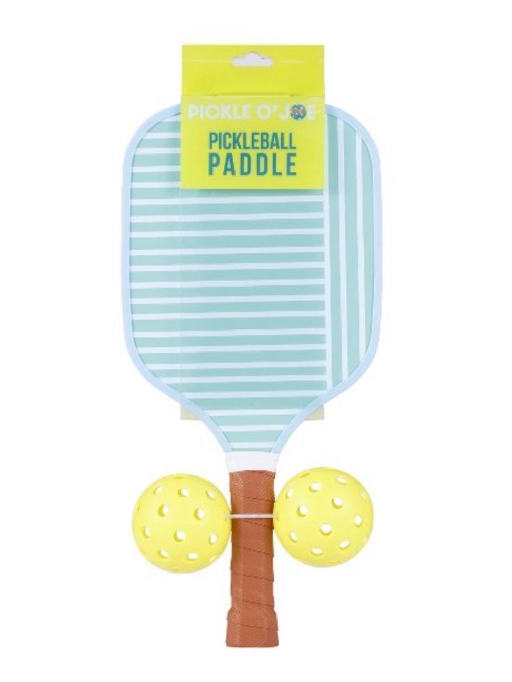 Pickleball Paddle Set- 15.7” Paddle & 2 Yellow Balls - Mint Stripe NWT